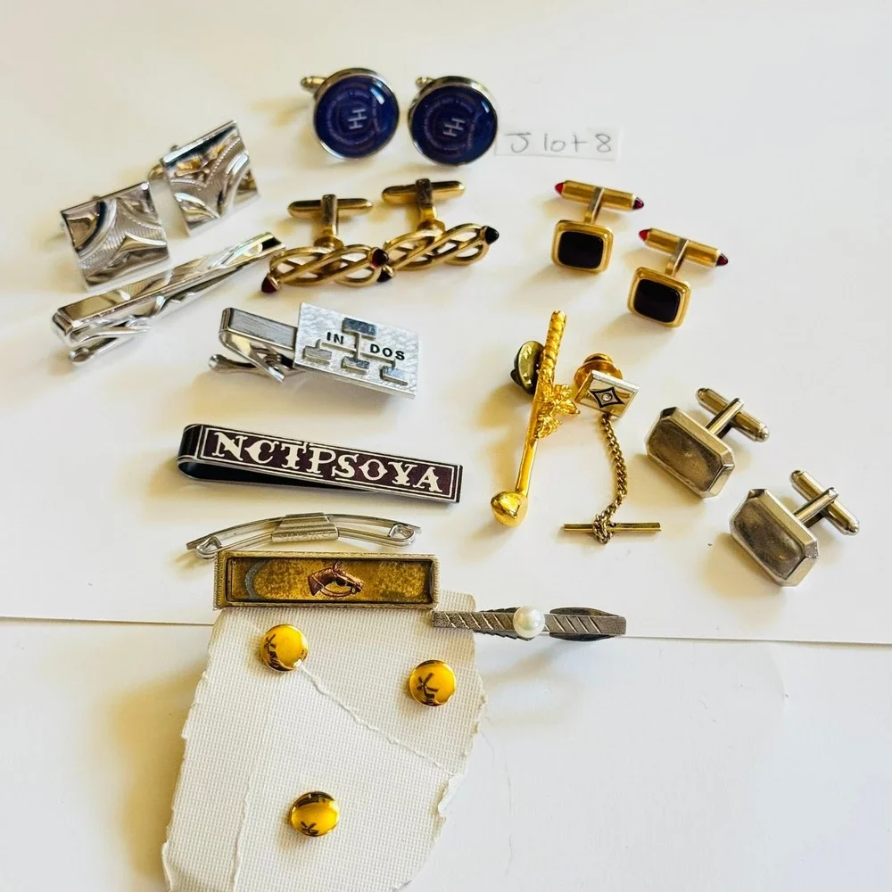 Mens Cufflinks Tie Clip VTG Lot Elegant Pearl Silver Gold Tone Retro 60s 70s 80s